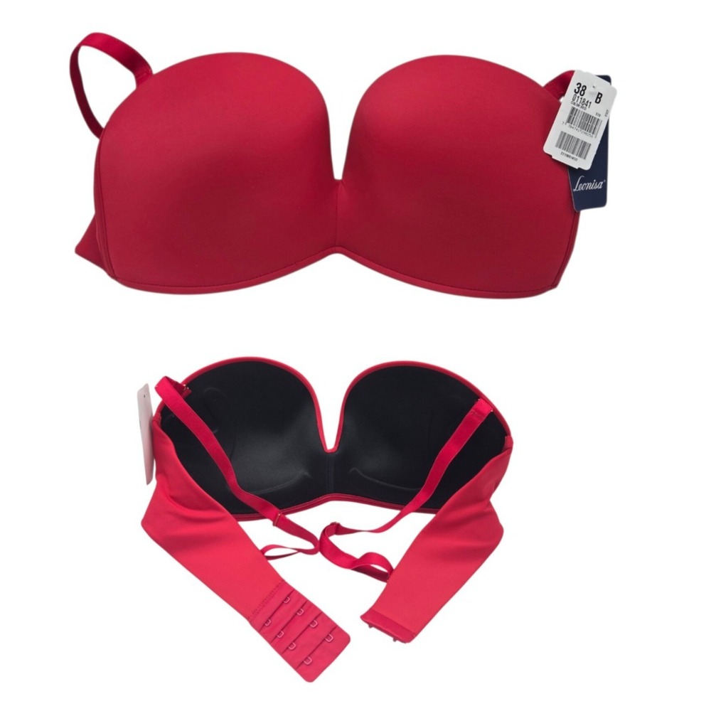LEONISA Antigravity Wireless Strapless Bra 38B Extreme Plush Up Cherry Red NEW